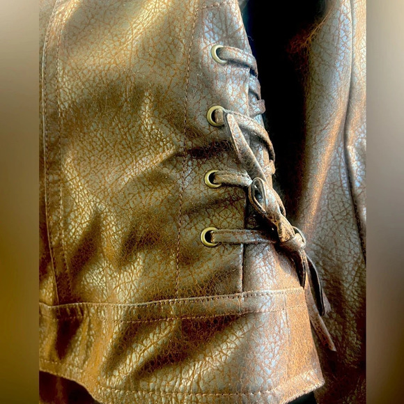 M By Marc Bouwer Sz M Brown Faux Leather Jacket Coat Side Lace up Leopard lining - Picture 11 of 16
